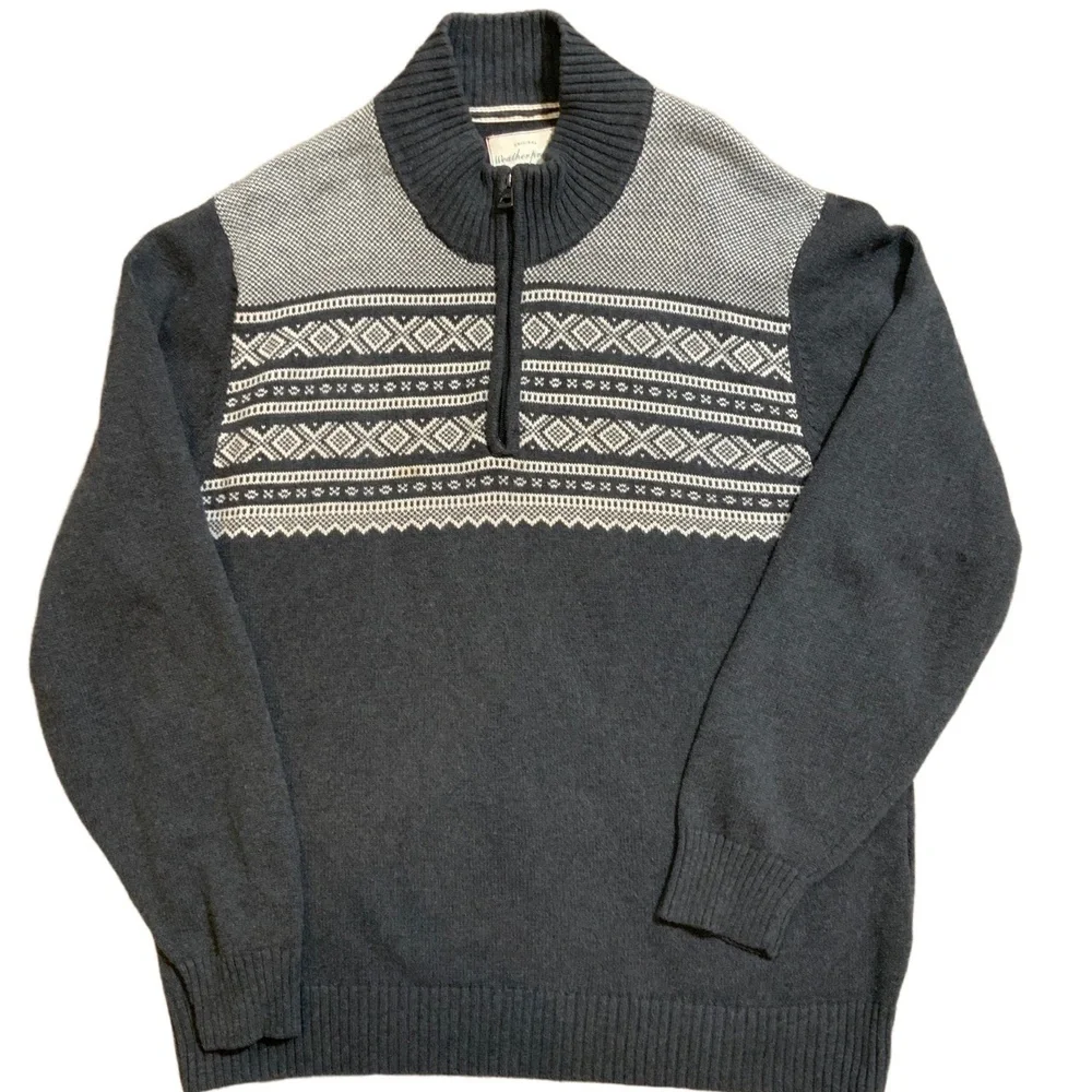 Weatherproof Vintage Gray HalfZip Fair Isle Pullover Sweater XL Twee Granola Boy